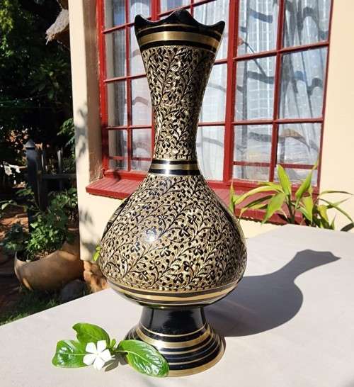Brass STUNNING BRASS HAND ENGRAVED GOA INDIA VASE 2ND OF TWO ON